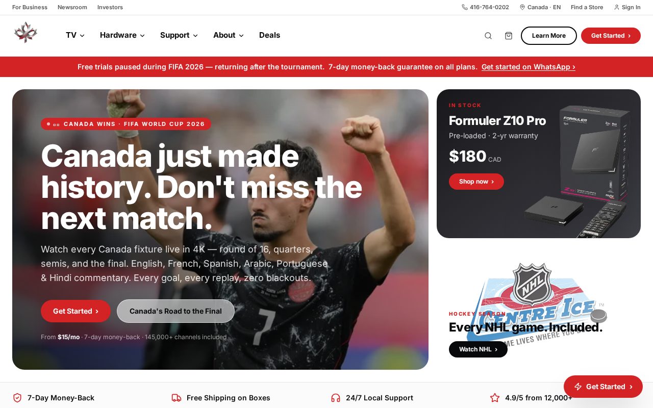 Canada's Best IPTV website screenshot