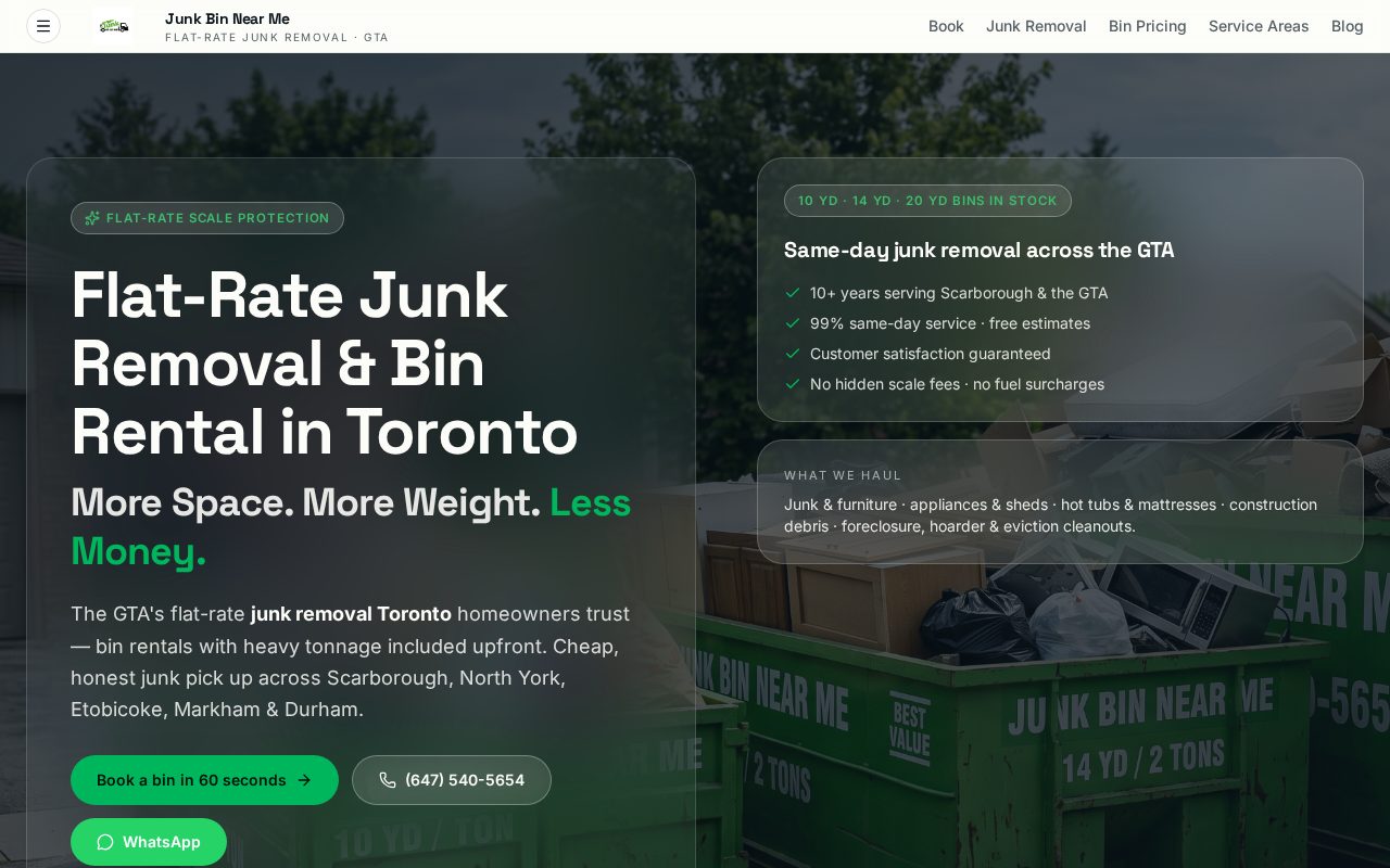 Junk Bin Near Me website screenshot
